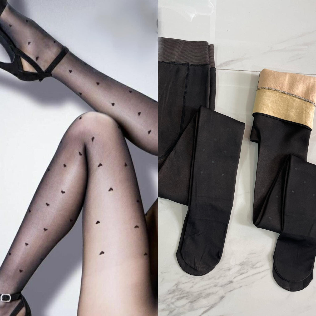 Medias afelpadas efecto piel corazones