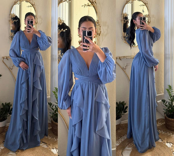 Vestido largo vaporoso azul