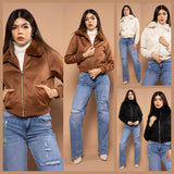 Chamarra gamuza con cuello peluche