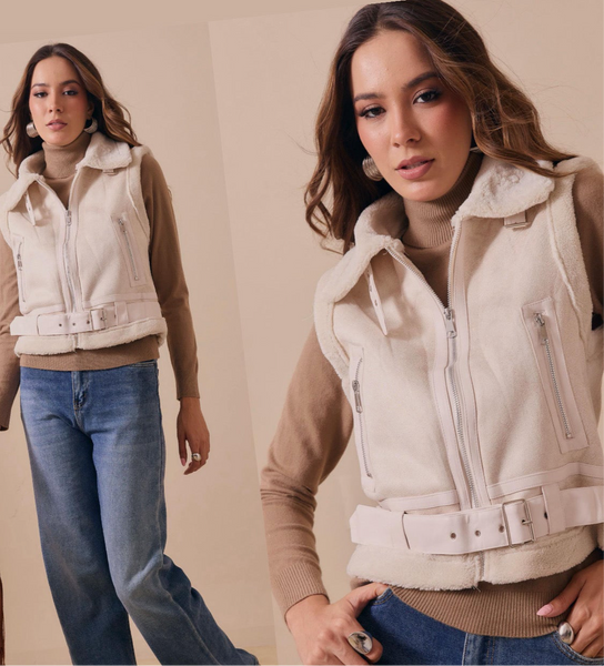 Chaleco beige forro borrego
