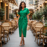 Vestido verde plisado