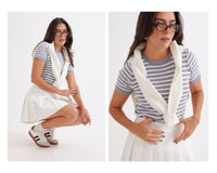 Blusa manga corta rayas gris/blanco