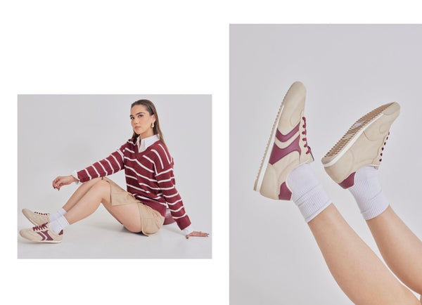 Tenis color beige/vino