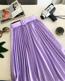 Falda plisada cinturón lila