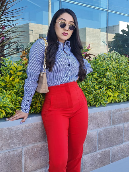 Pantalón a la cintura con pinzas lila – Yoana Batista II Showroom